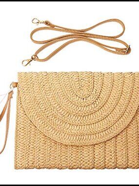 Straw Clutch Crossbody Bag Woven Envelope Purse Handbag
